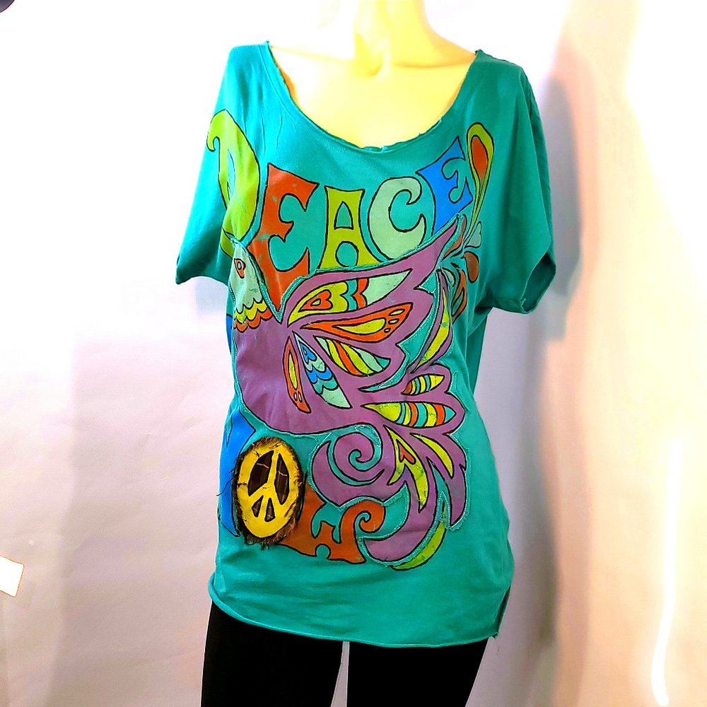 Scrapbook Peace Aqua T w/open back SZMD